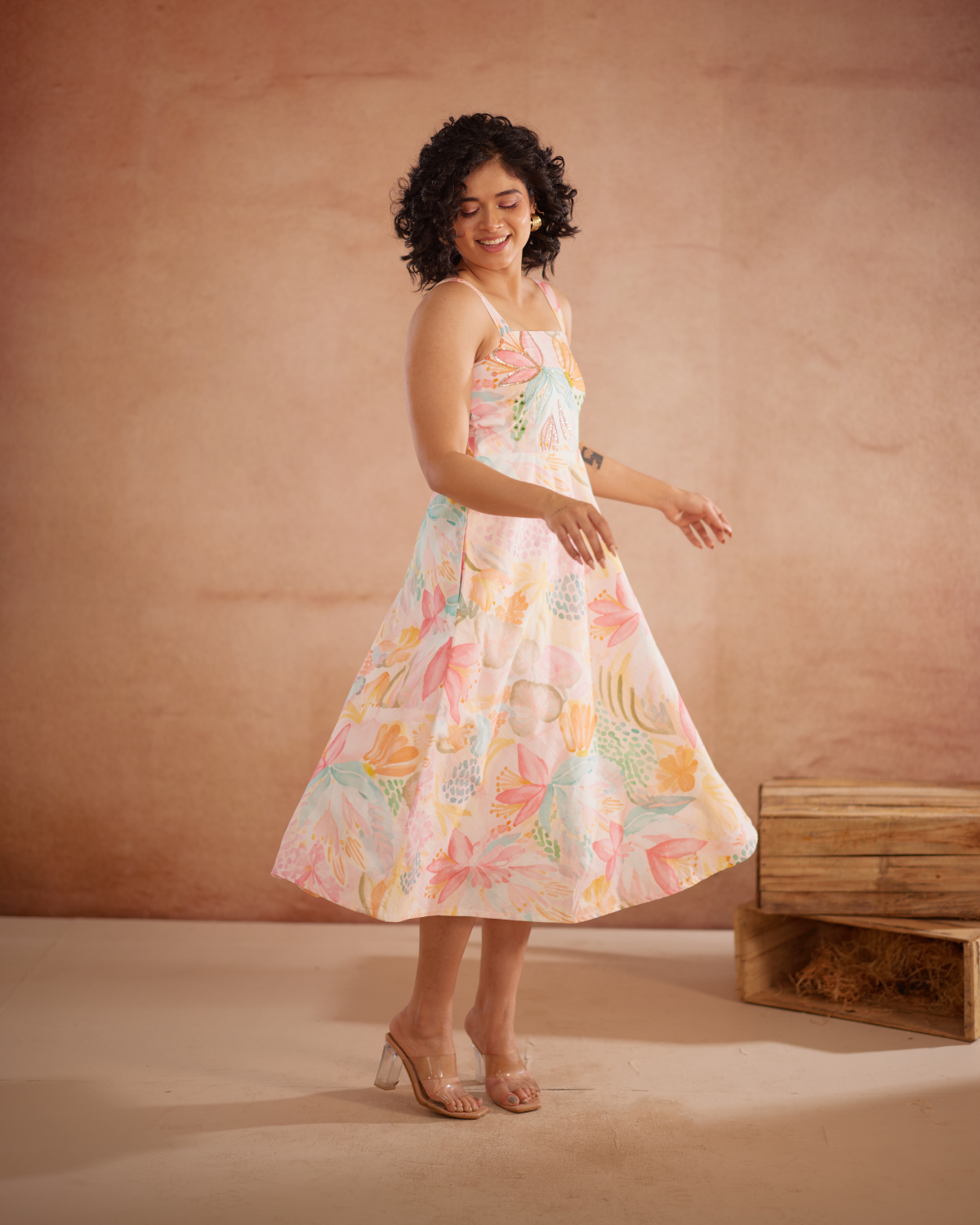 Lylaa Hand-Embroidered Floral Midi Dress