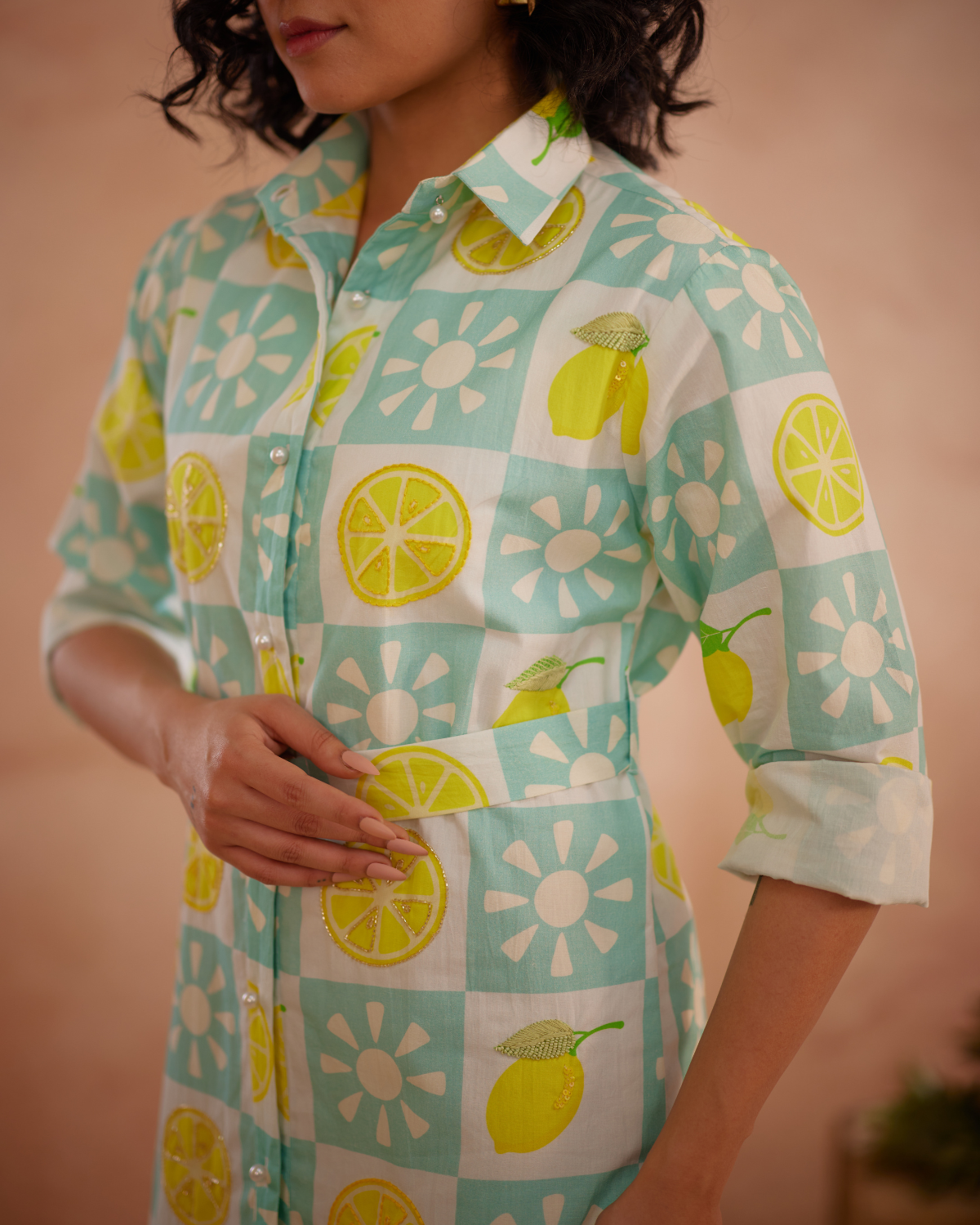 Lumii Hand-Embroidered Lemon Shirt Dress