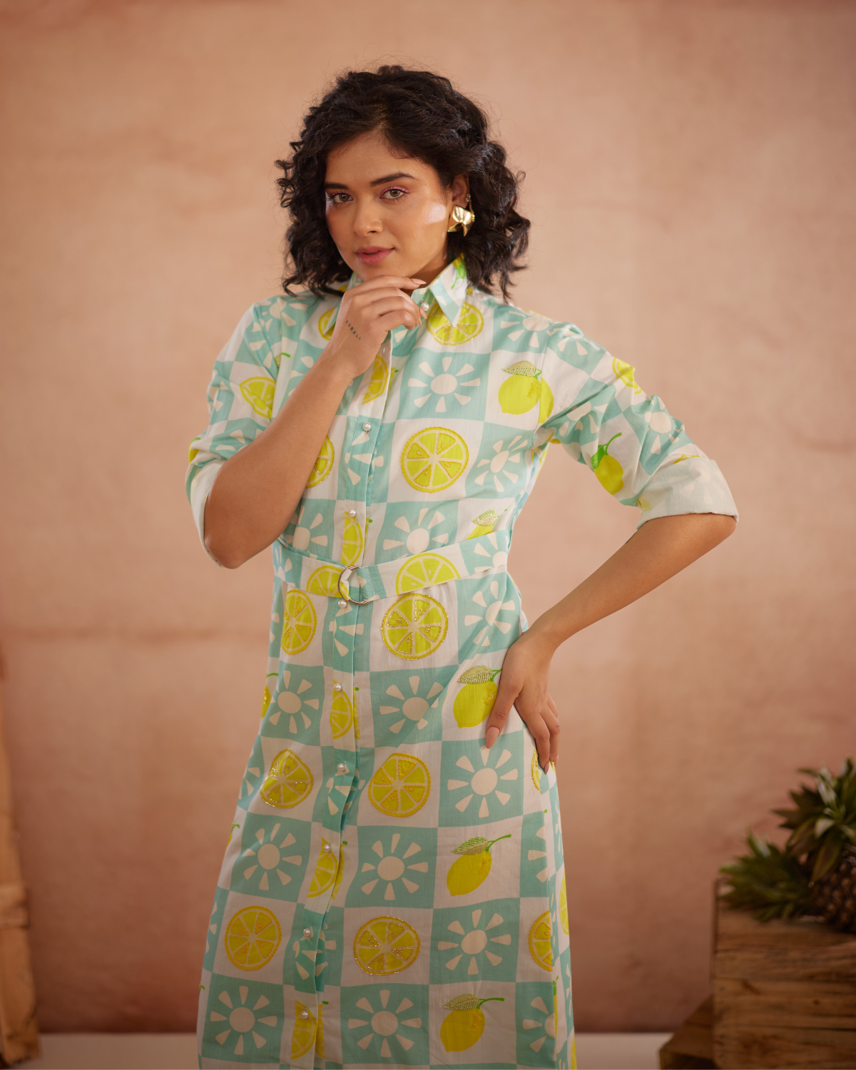 Lumii Hand-Embroidered Lemon Shirt Dress