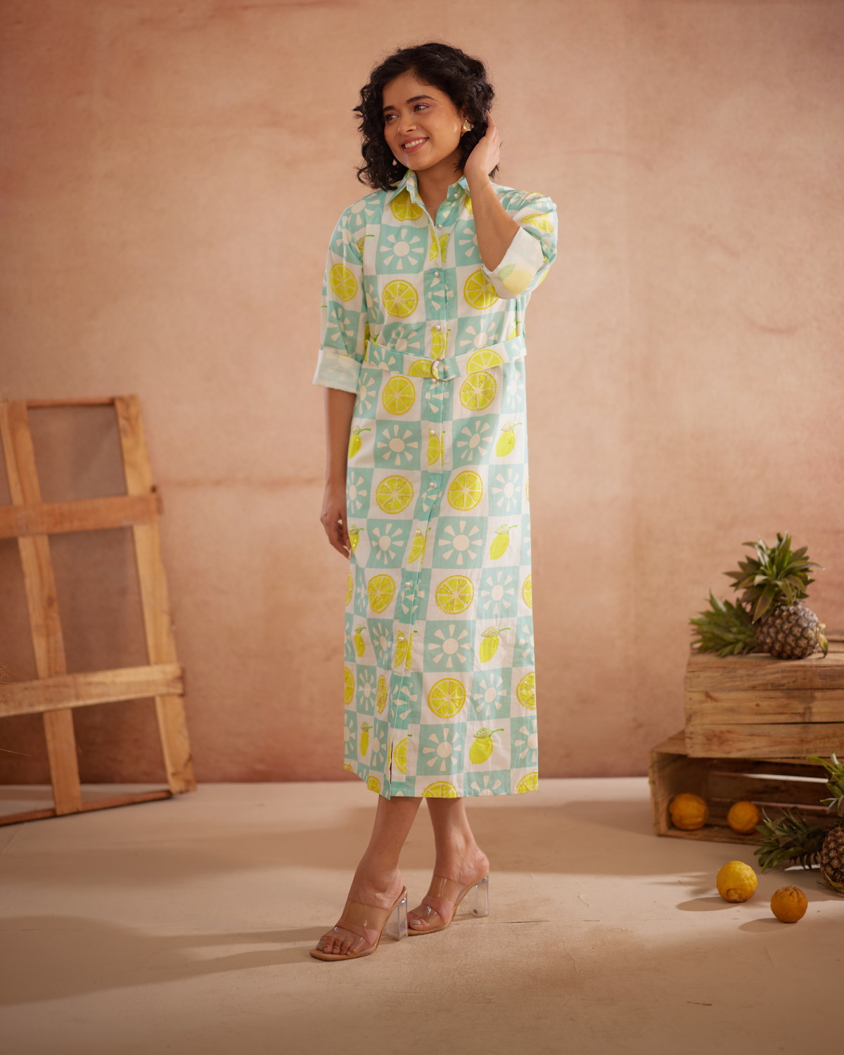 Lumii Hand-Embroidered Lemon Shirt Dress