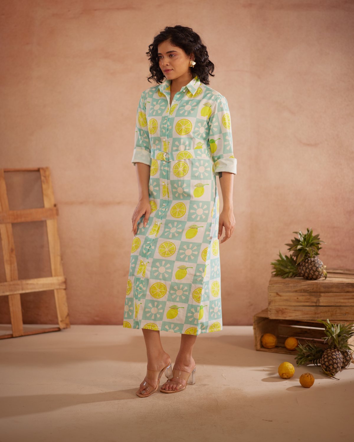 Lumii Hand-Embroidered Lemon Shirt Dress