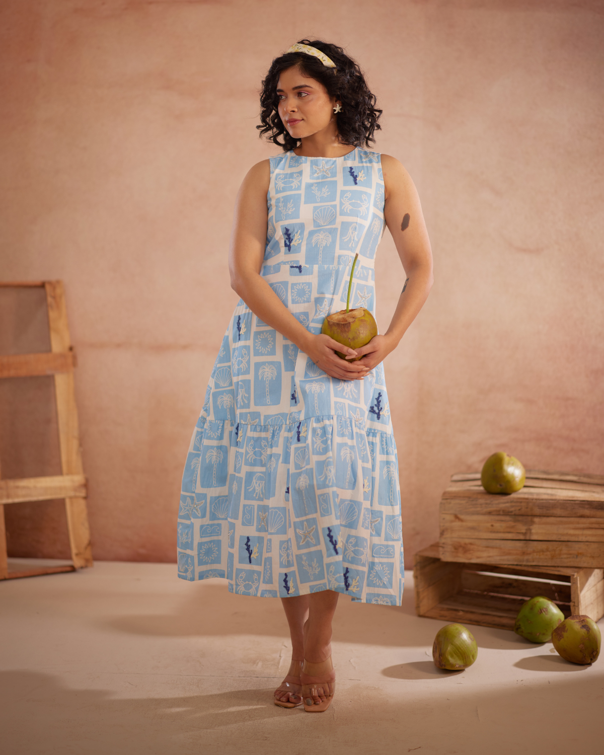 Nira Hand-Embroidered Coastal Midi Dress