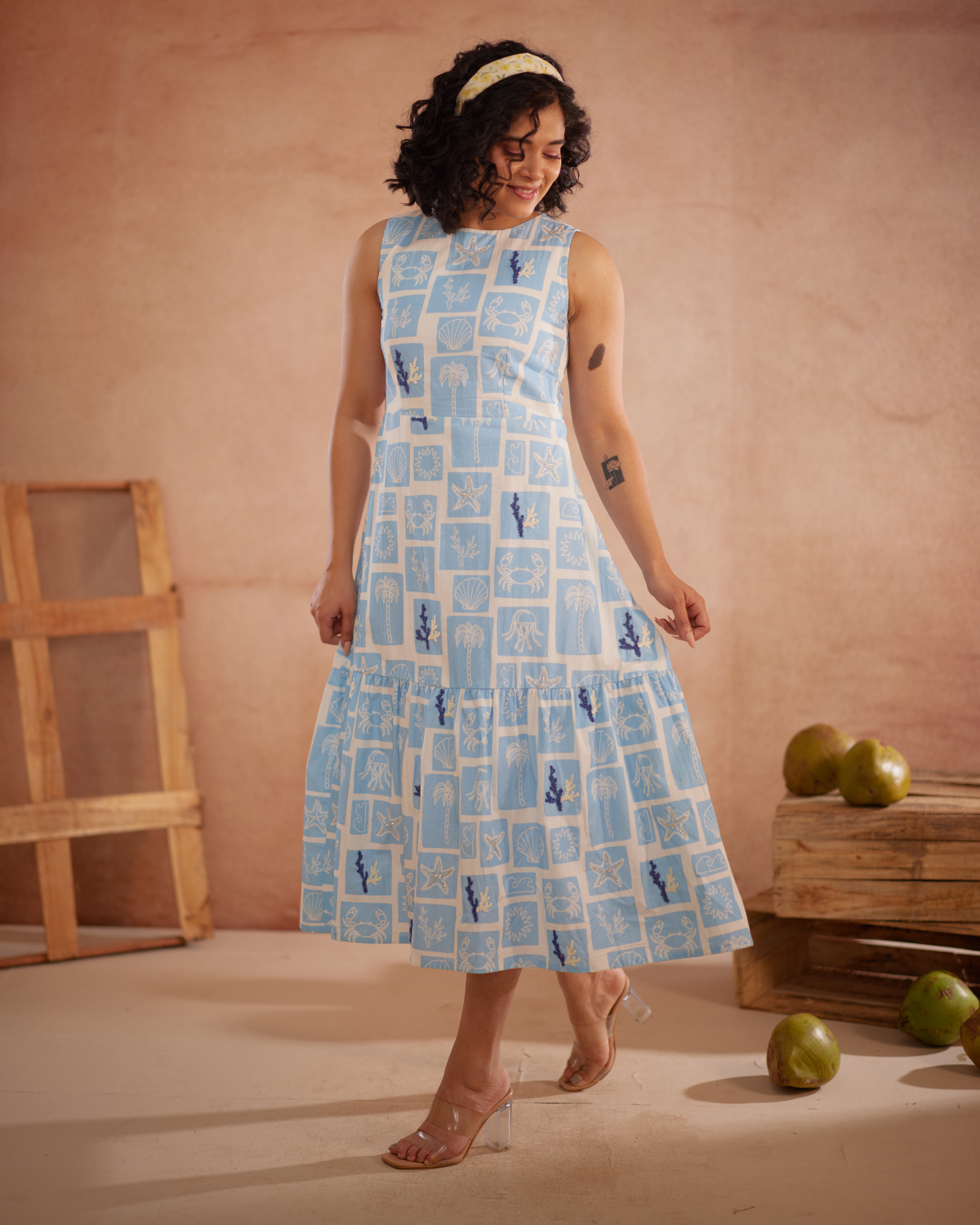 Nira Hand-Embroidered Coastal Midi Dress