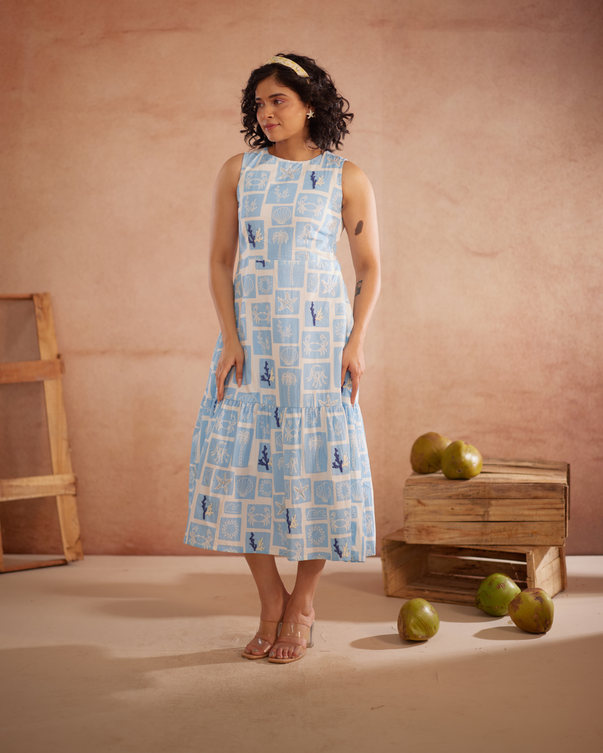 Nira Hand-Embroidered Coastal Midi Dress