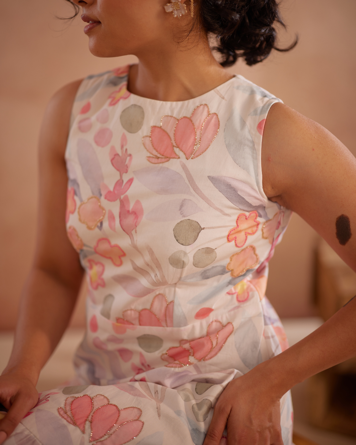 Prajaktta Hand-Embroidered Floral Midi Dress