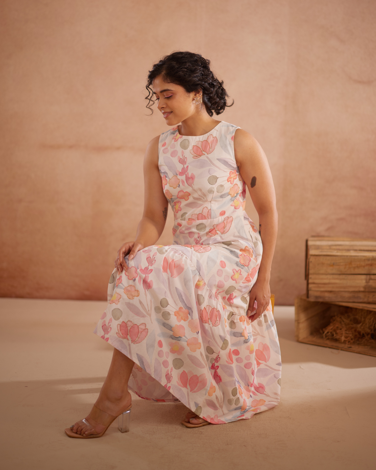 Prajaktta Hand-Embroidered Floral Midi Dress
