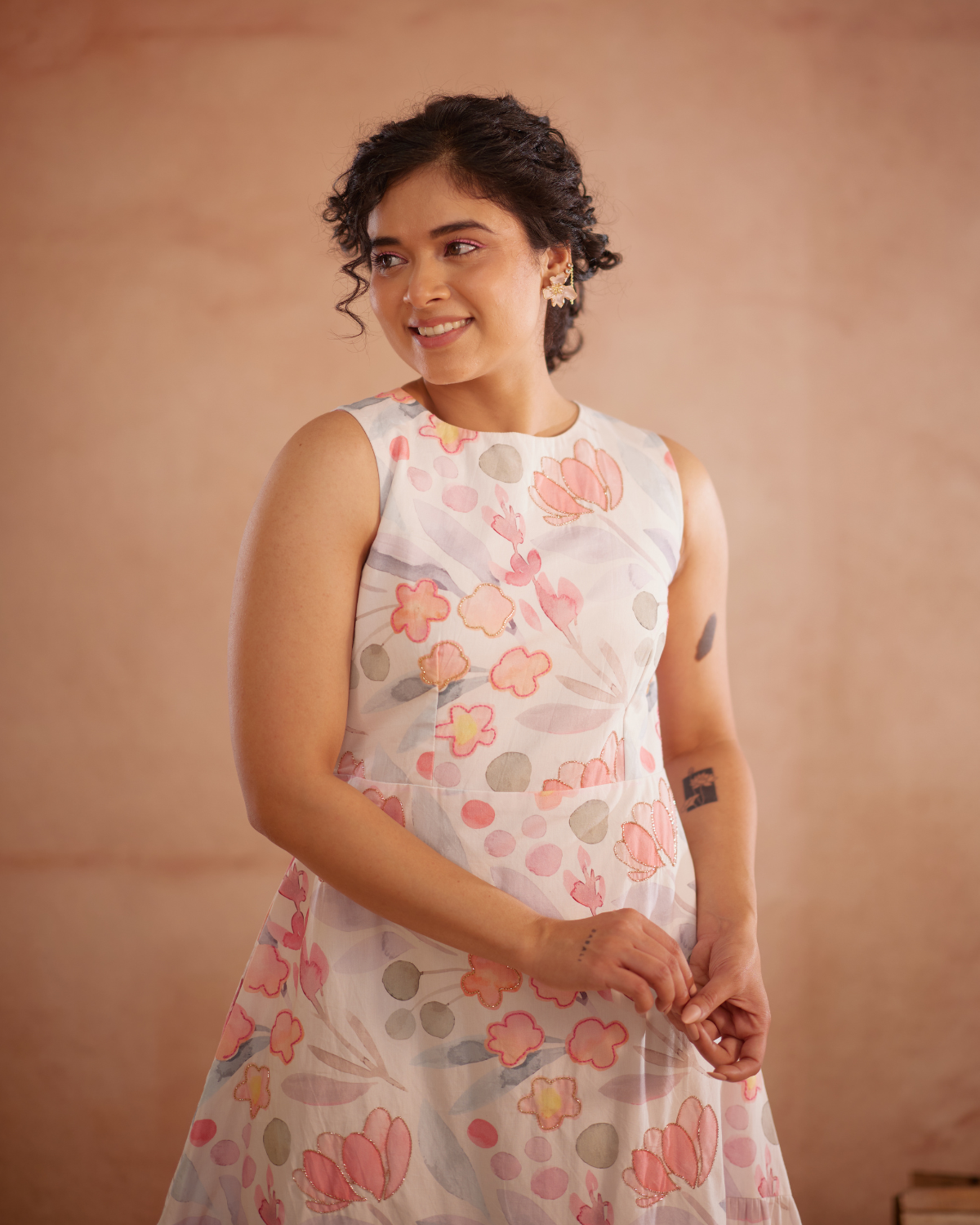 Prajaktta Hand-Embroidered Floral Midi Dress