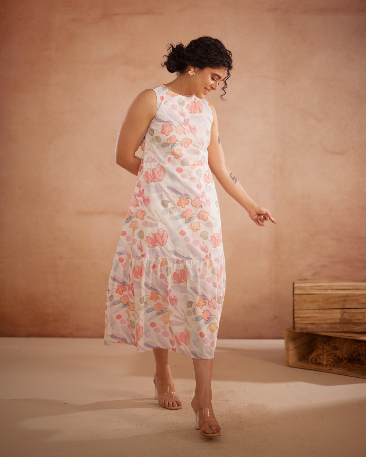 Prajaktta Hand-Embroidered Floral Midi Dress
