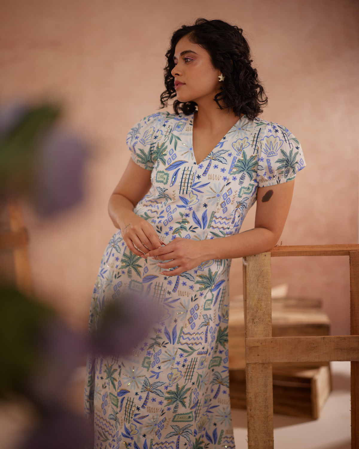 Siya Hand-Embroidered Ocean Maxi Dress