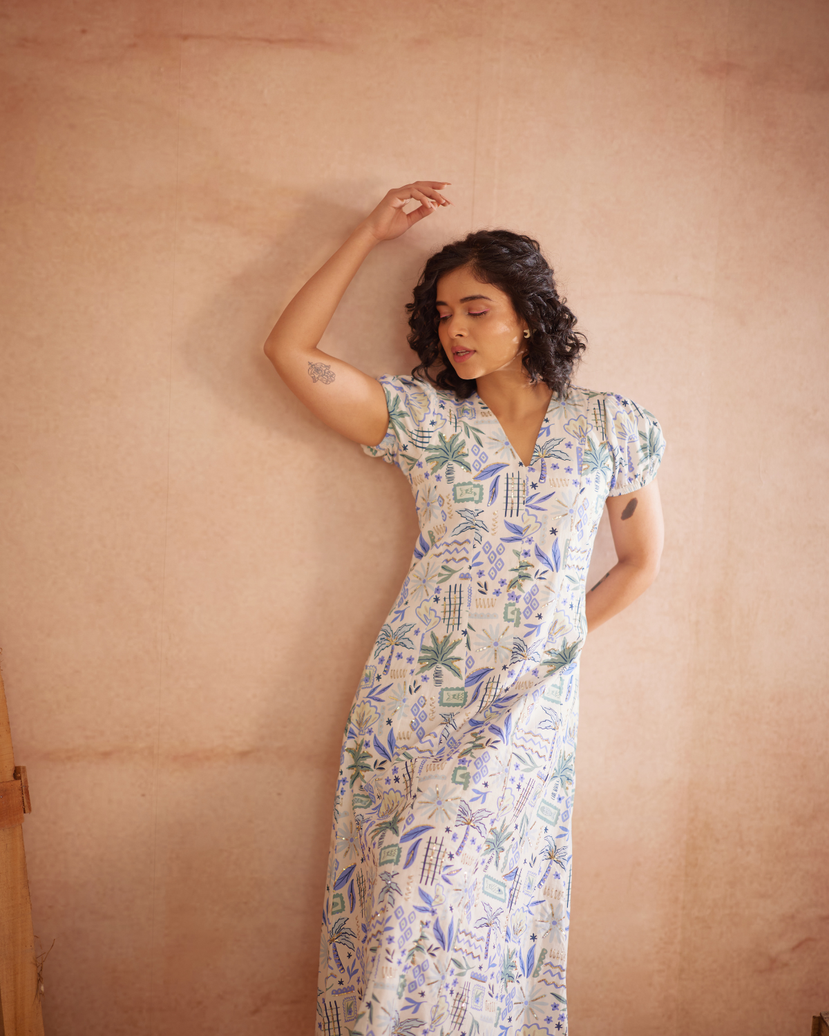 Siya Hand-Embroidered Ocean Maxi Dress