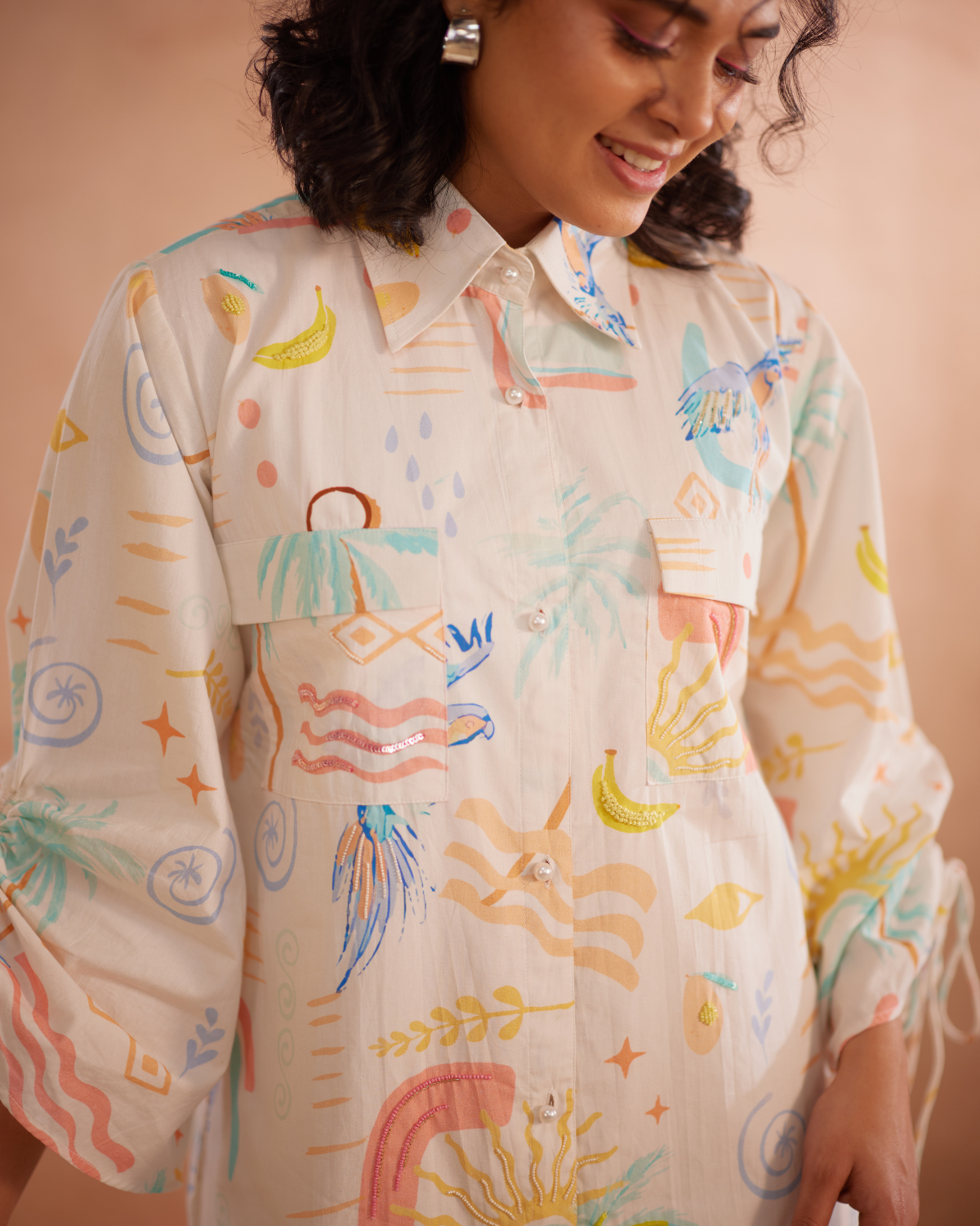 Piah Hand-Embroidered Summer Shirt Dress