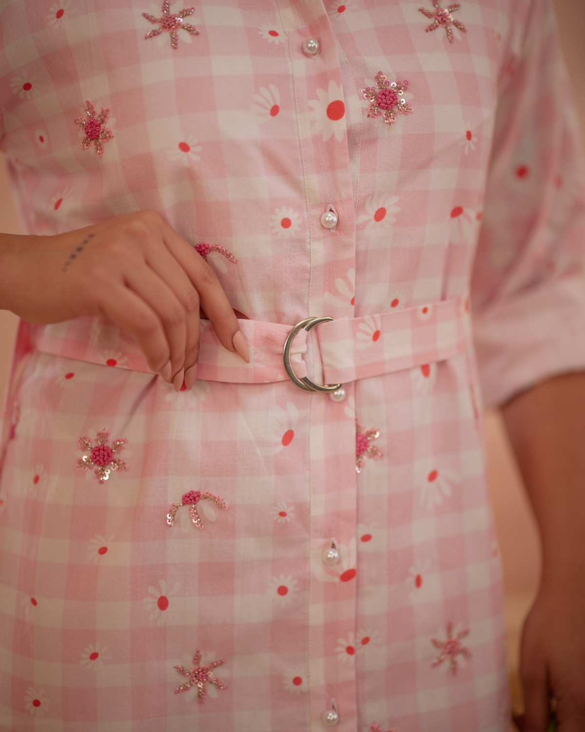 Ishiikaa Hand-Embroidered Floral Shirt Dress